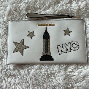 Michael Kors White Leather NYC Design Wristlet